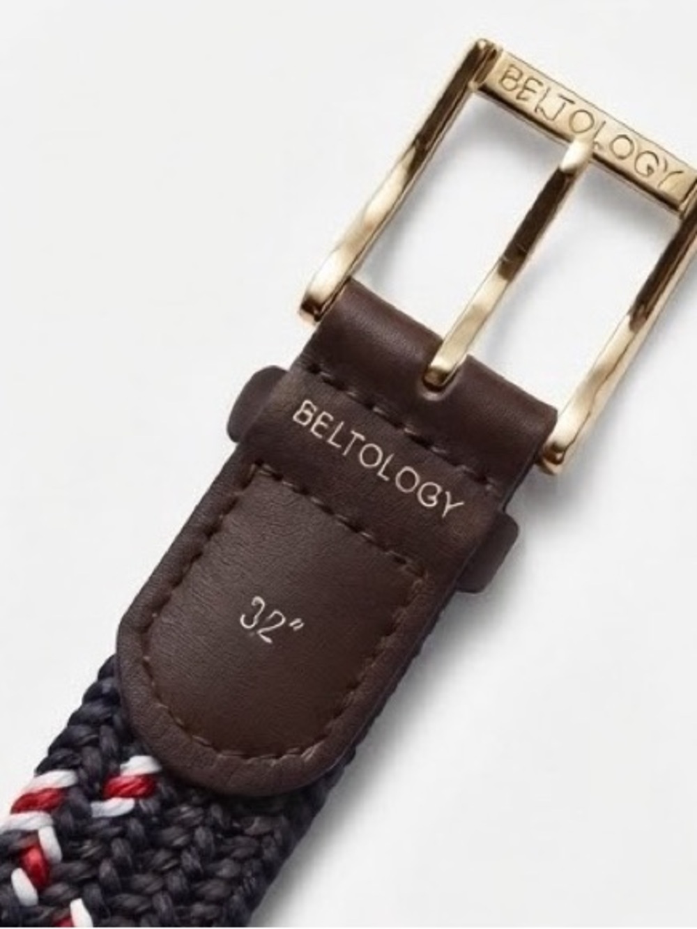 Beltology Men's Woven Stretch Belt Navy Red White Size 32